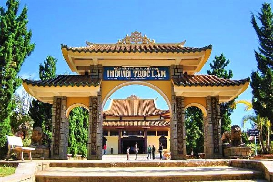Entrance to Truc Lam Monastery with traditional architecture